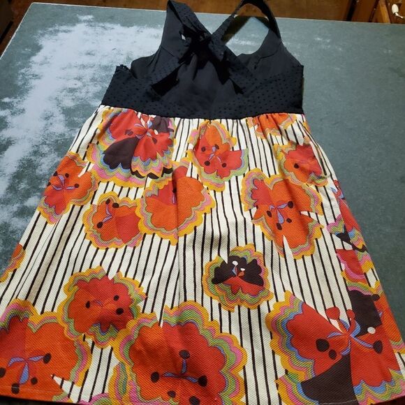 Anthropologie Judith March Black Multi Color Floral Bottom Bow Back Dress sz Me - Picture 4 of 5